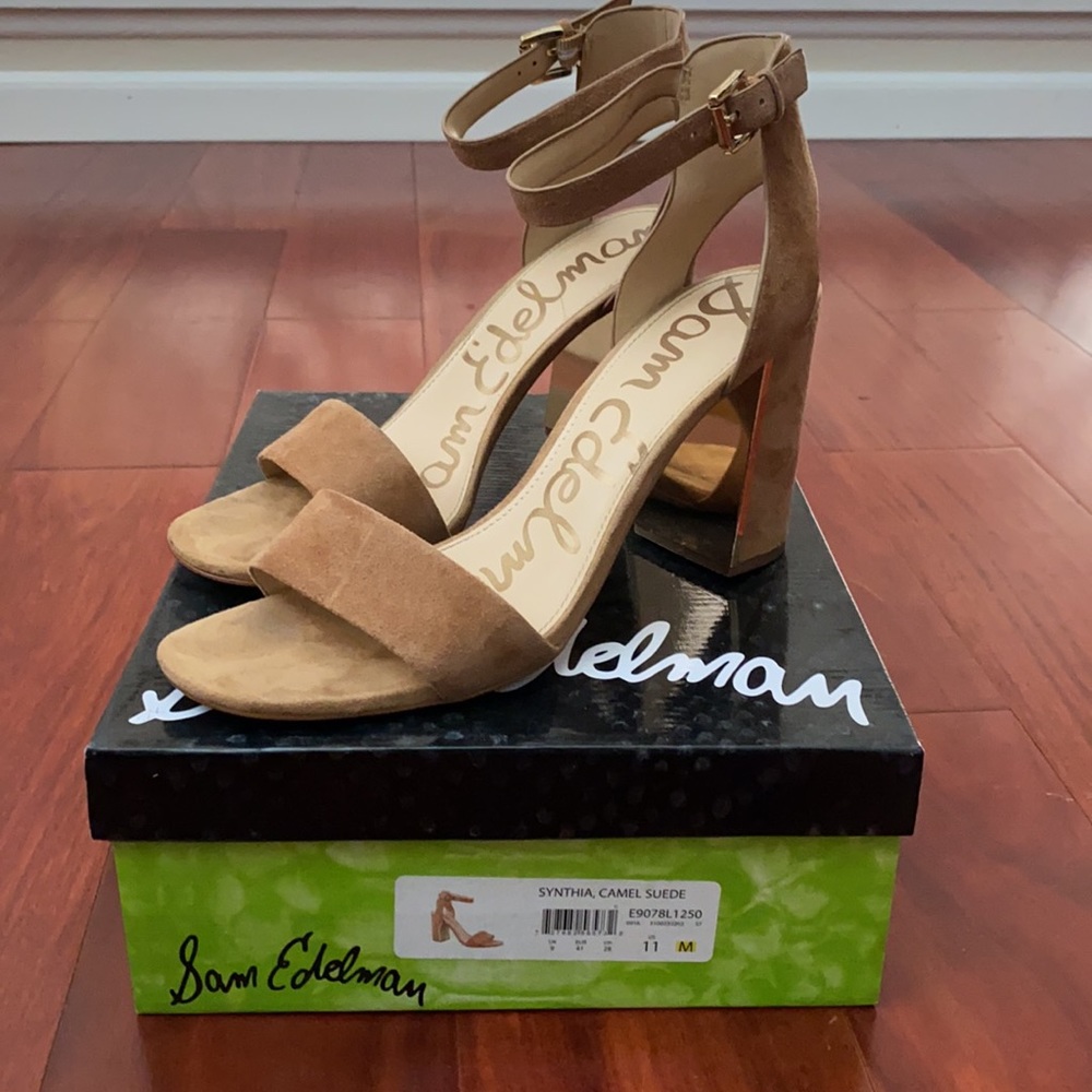 Sam Edelman Synthia Camel Suede Block high Heel shoes